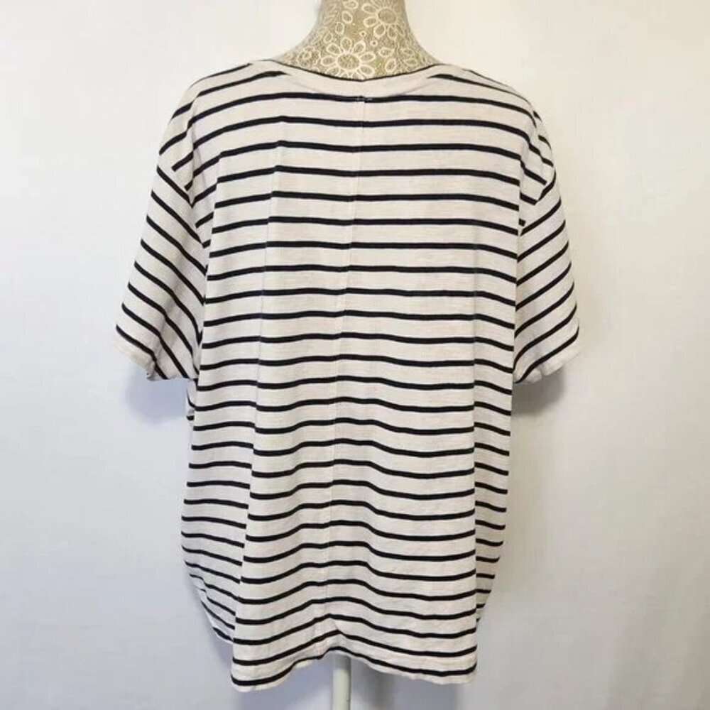 Pact Women's Size XL Black Striped Short Sleeve Organic Cotton Chest Pocket Boxy - Picture 10 of 14